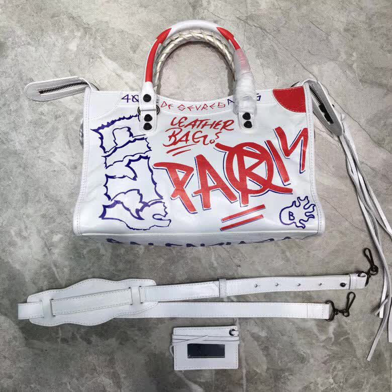 BALENCIAG巴黎世家 新品 Balenciaga Classic City30cm機車包 爆裂紋牛皮 手繪彩色塗鴉 手提肩背斜挎包  BL1803